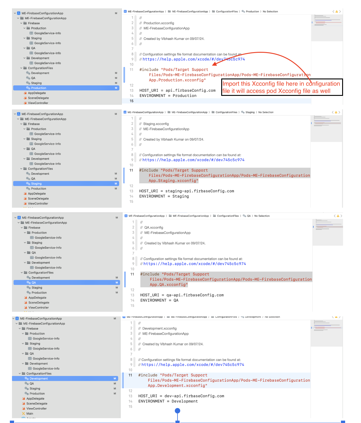 Add path of pod xcconfig here in environment config file